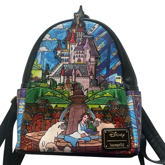 Disney Beauty and the Beast Loungefly Stained Glass Backpack and Wallet Set - Picture 2 of 8